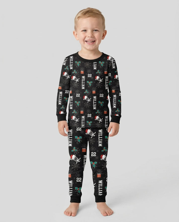 Custom Name Hockey Holiday Bamboo Two Piece Long Sleeve Pajama Set