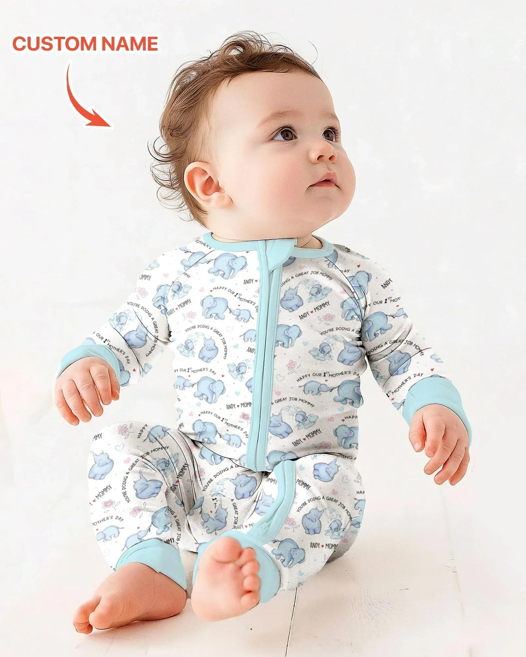 Custom Name Mother & Baby Elephant Bamboo Convertible Zippy