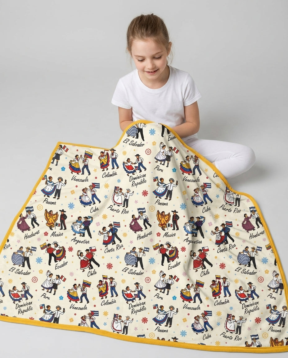 Hispanic Traditional Folkloric Dress Bamboo Blanket