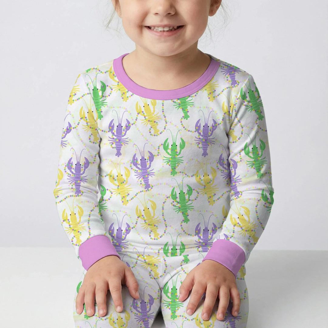 Mardi Gras Crawfish Family Matching Bamboo Two Piece Long Sleeve Pajama Set