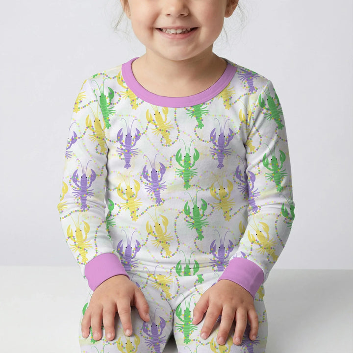 Mardi Gras Crawfish Family Matching Bamboo Two Piece Long Sleeve Pajama Set