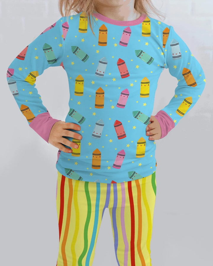 Happy Crayon Friends Bamboo Two Piece Long Sleeve Pajama Set