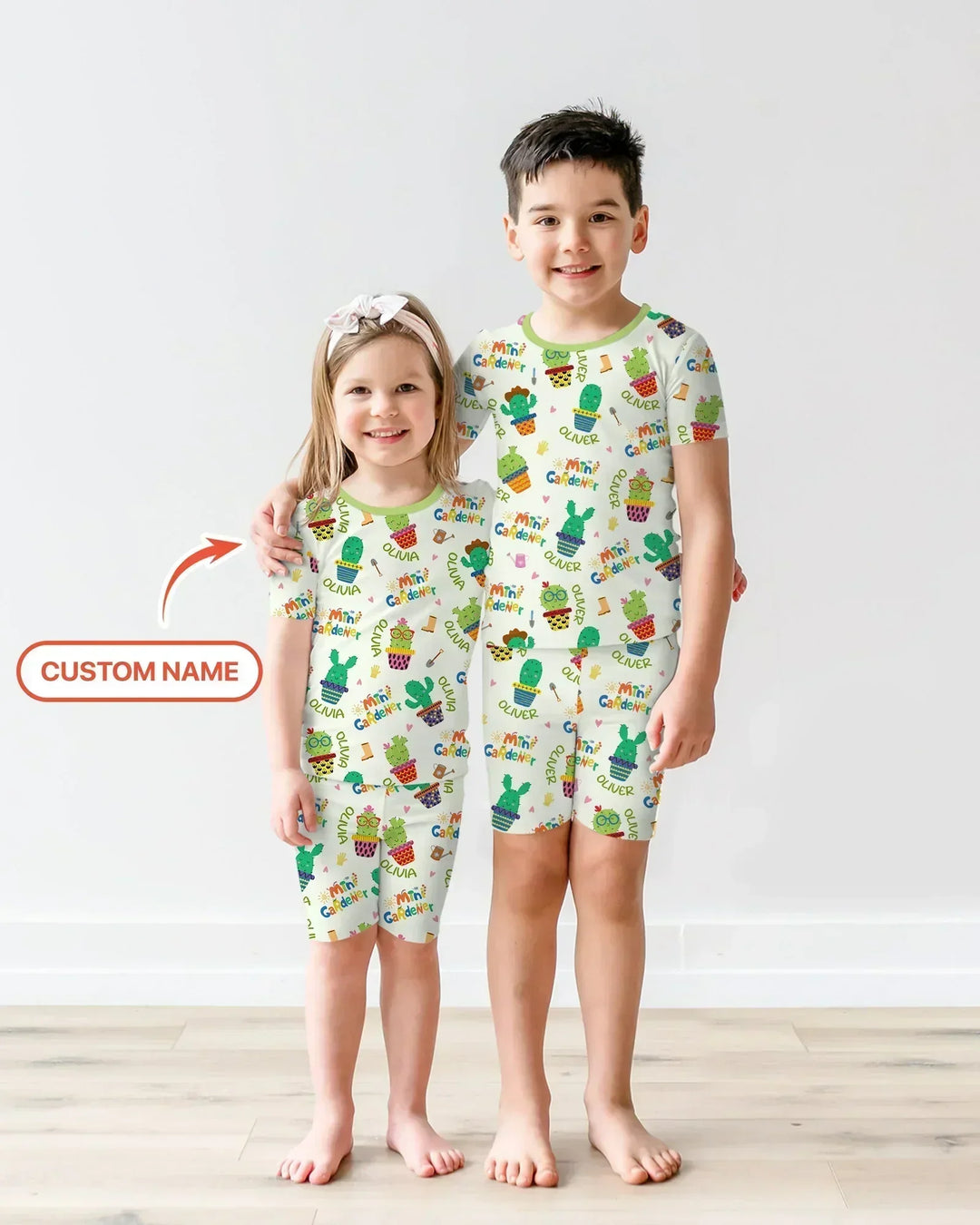 Custom Name Mini Gardener Bamboo Two Piece Short Sleeve Shorts Pajama Set