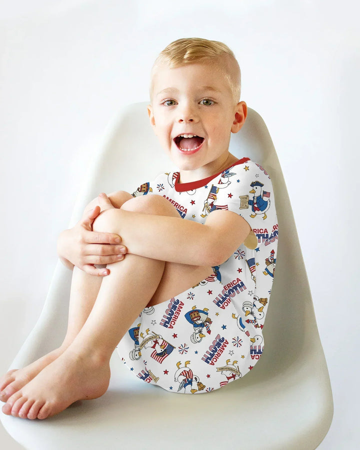 Patriotic Goose Celebrating 250 Years Bamboo Two Piece Short Sleeve Shorts Pajama Set