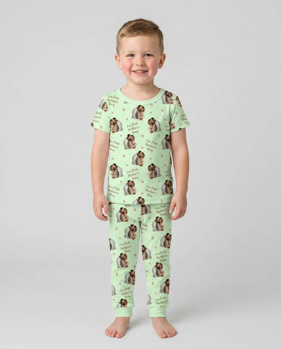 Custom Photo Our First as Parents Bamboo Two Piece Short Sleeve Pajama Set