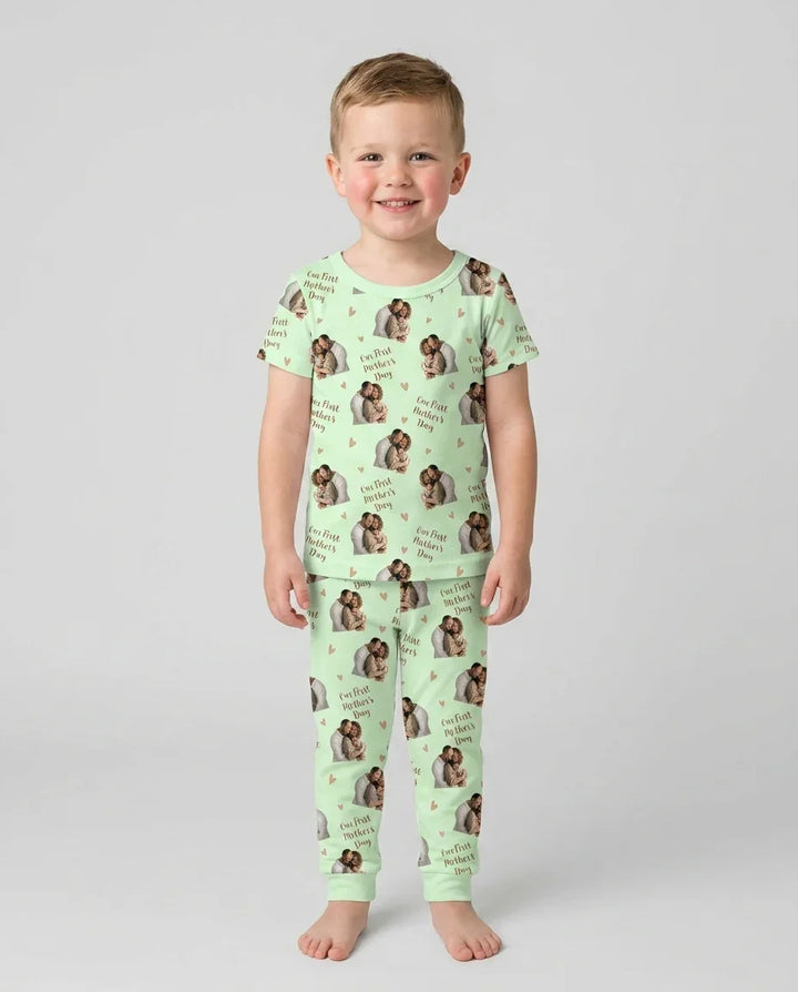 Custom Photo Our First as Parents Bamboo Two Piece Short Sleeve Pajama Set