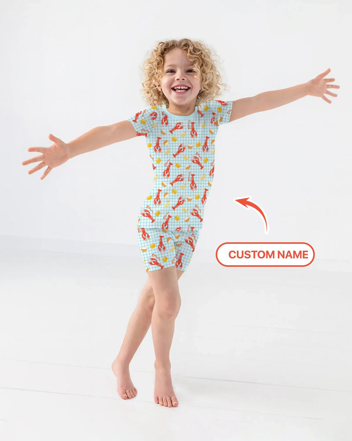 Custom Name Preppy Crawfish Season Bamboo Two Piece Short Sleeve Shorts Pajama Set