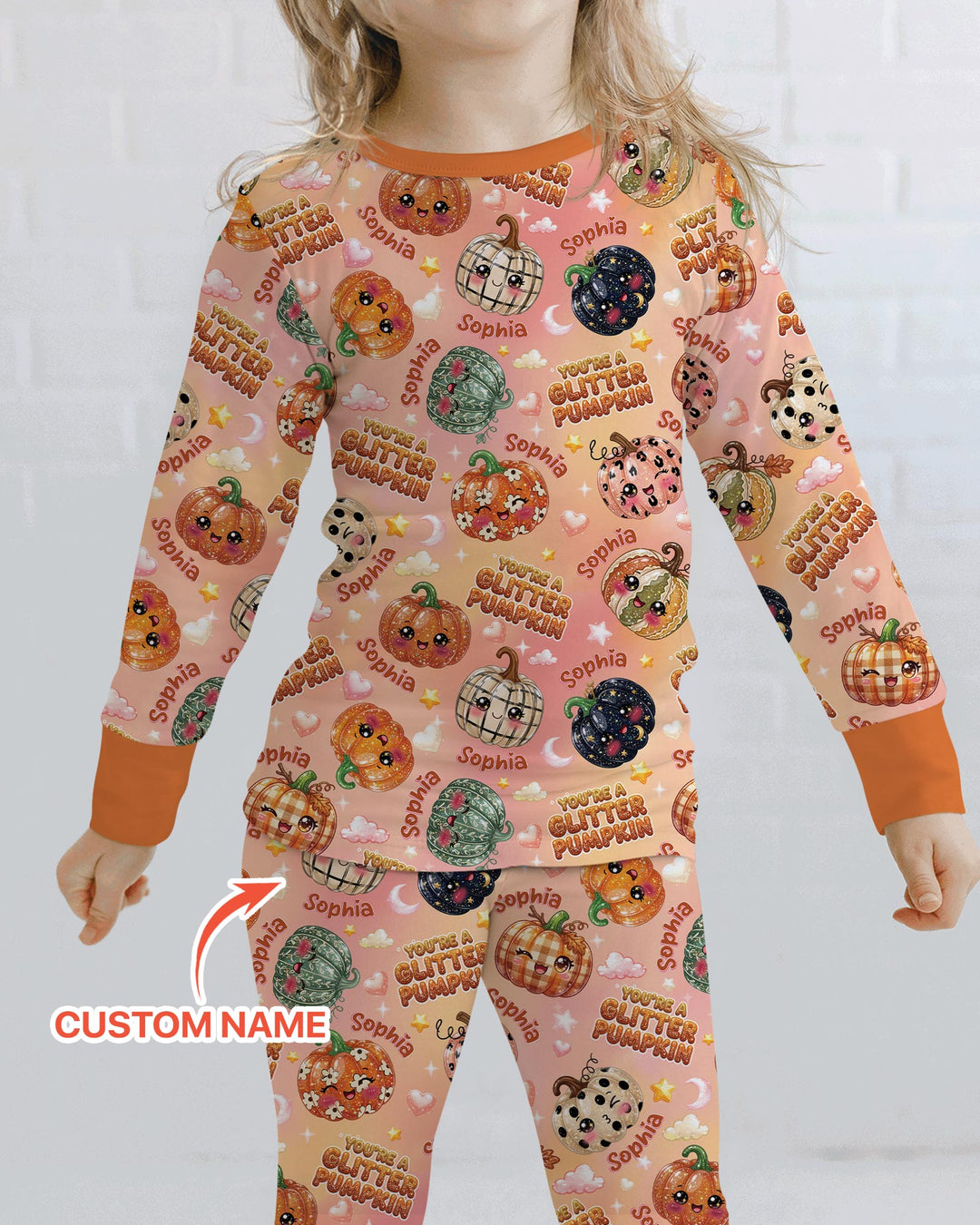 Custom Name You're A Glitter Pumpkin Bamboo Two Piece Long Sleeve Pajama Set