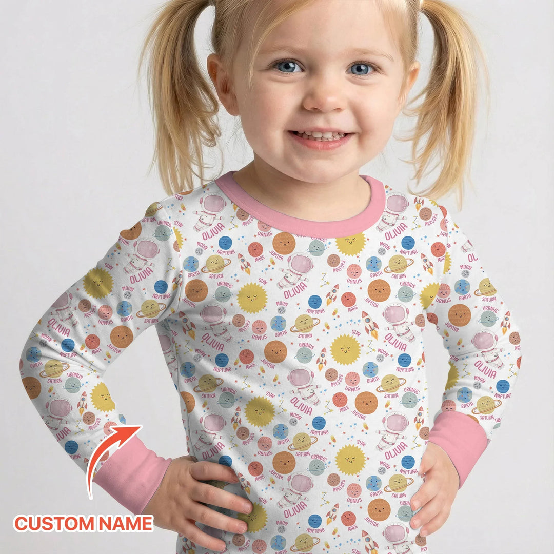 Custom Name Little's Kid into Universer Bamboo Two Piece Long Sleeve Pajama Set
