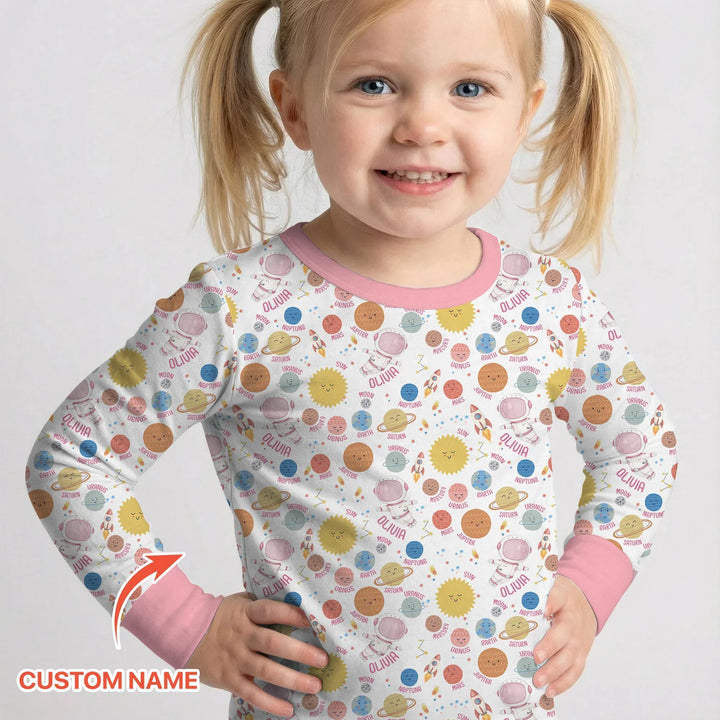 Custom Name Little's Kid into Universer Bamboo Two Piece Long Sleeve Pajama Set