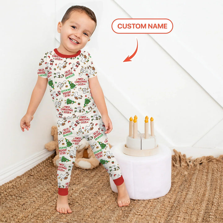 Custom Name "Silly Goose" Two Piece Short Sleeve Pajama Set (Red) , Custom Name "Silly Goose" Two Piece Short Sleeve Pajama Set (Red) - 12-18M
