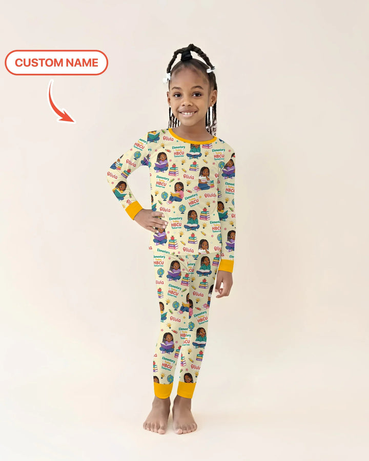 Custom Name Elementary Today HBCU Tomorrow Bamboo Two Piece Long Sleeve Pajama Set