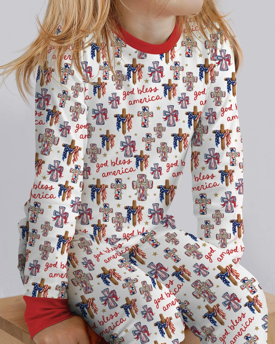 God Bless America Family Matching Bamboo Two Piece Long Sleeve Pajama Set
