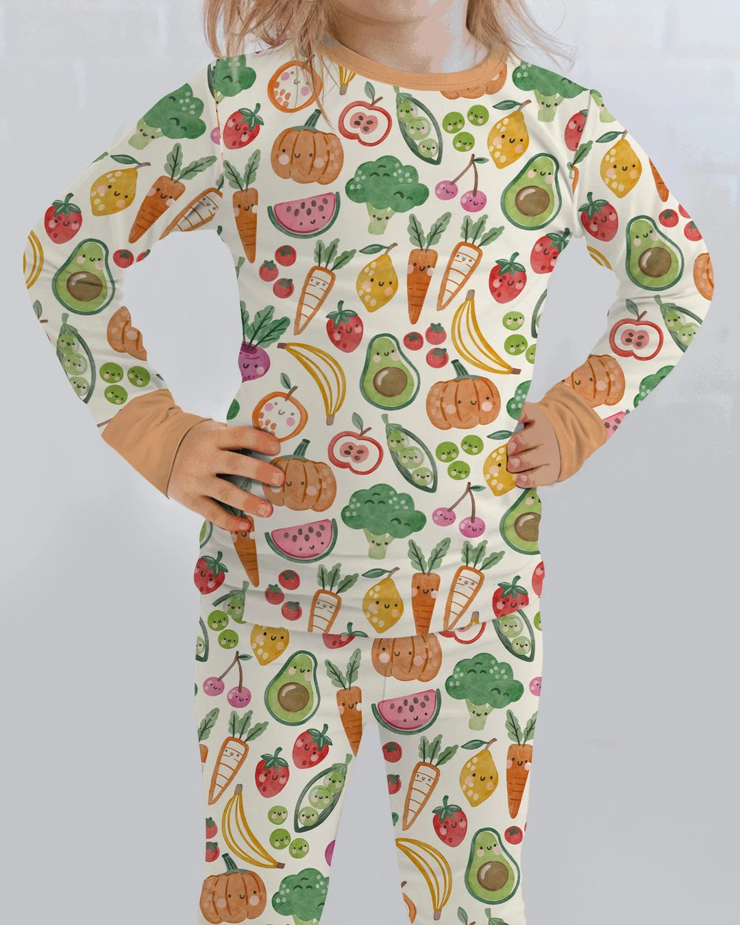 Veggie Friends Family Matching Bamboo Two Piece Long Sleeve Pajama Set