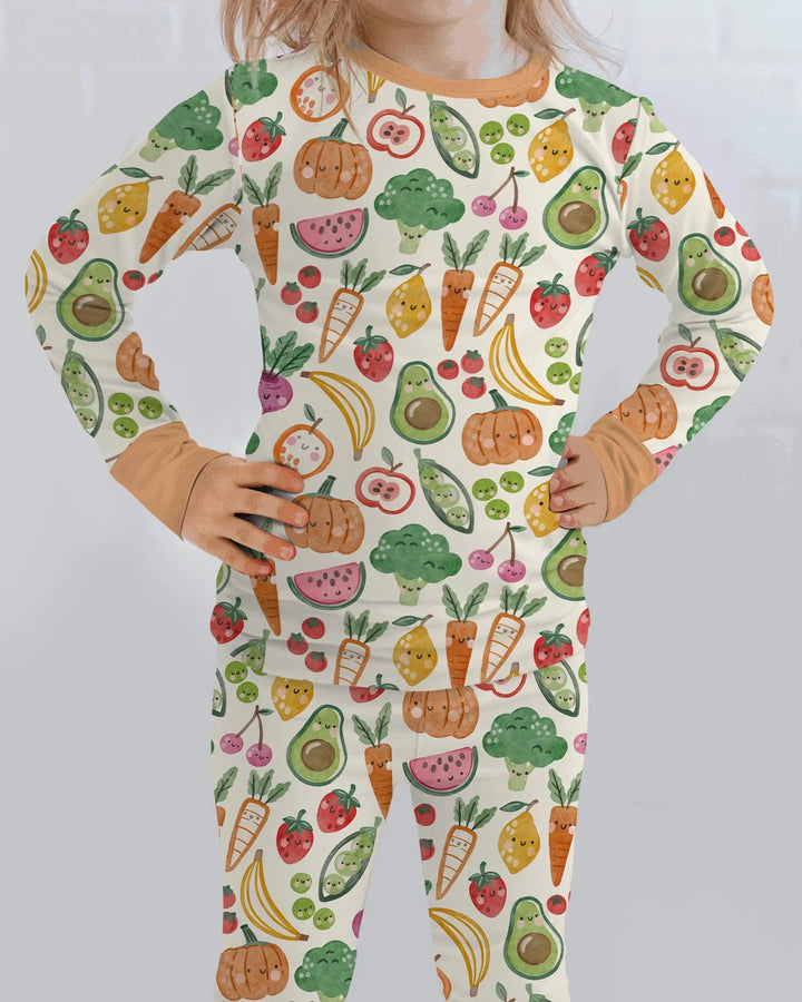 Veggie Friends Family Matching Bamboo Two Piece Long Sleeve Pajama Set