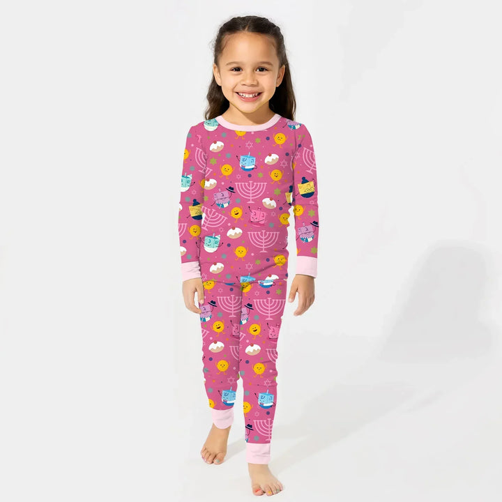Hanukkah Little Dreidel Family Bamboo Two Piece Long Sleeve Pajama Set