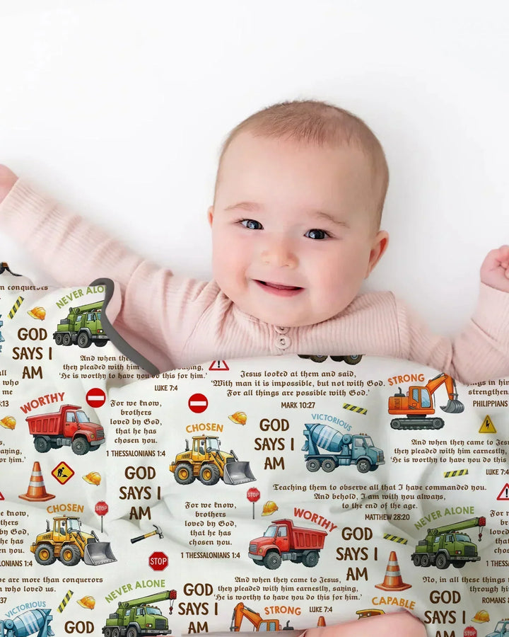 Bible Verse Construction Trucks Bamboo Blanket
