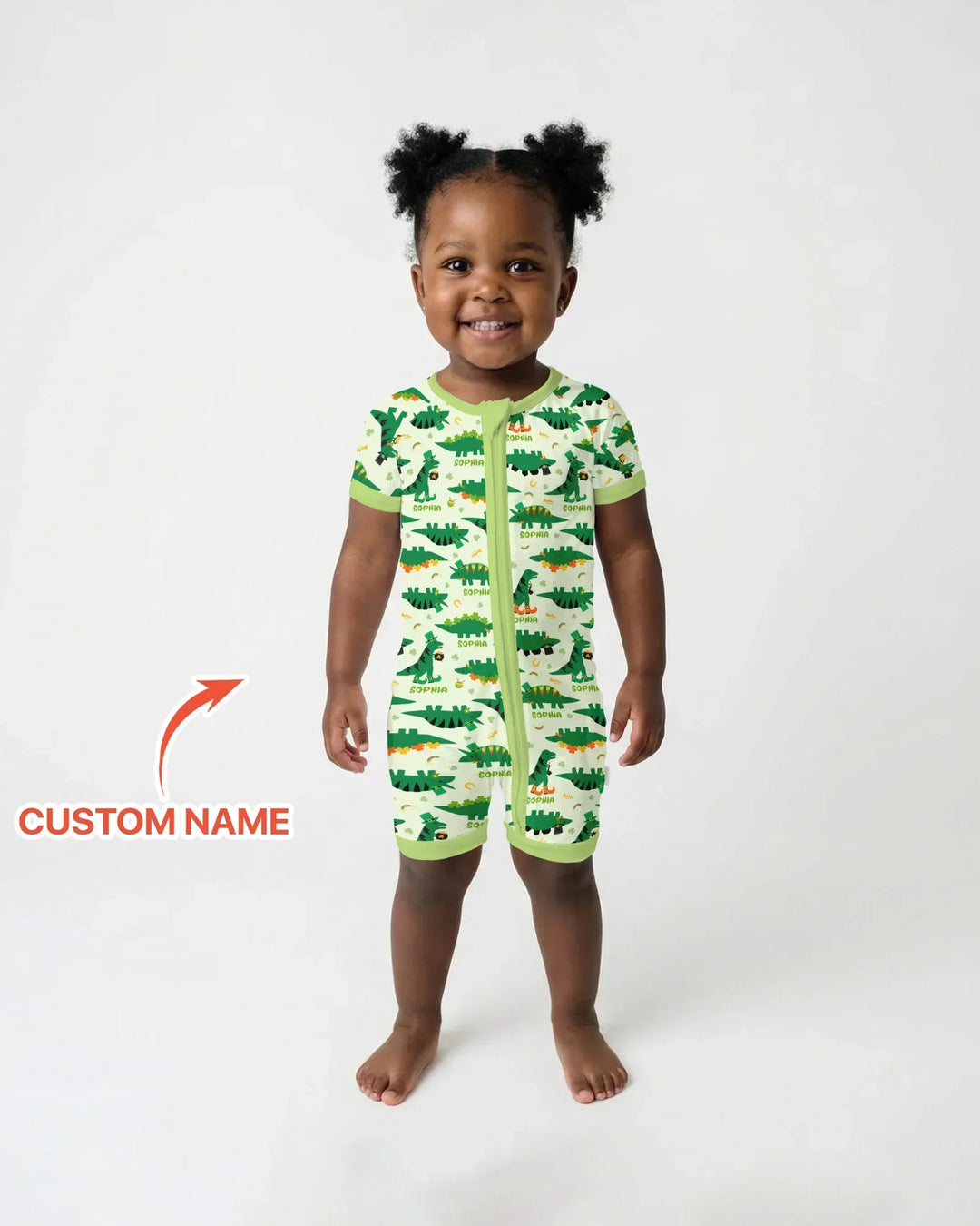 St. Patrick's Day Dinosaurs Custom Bamboo Shorty Zippy