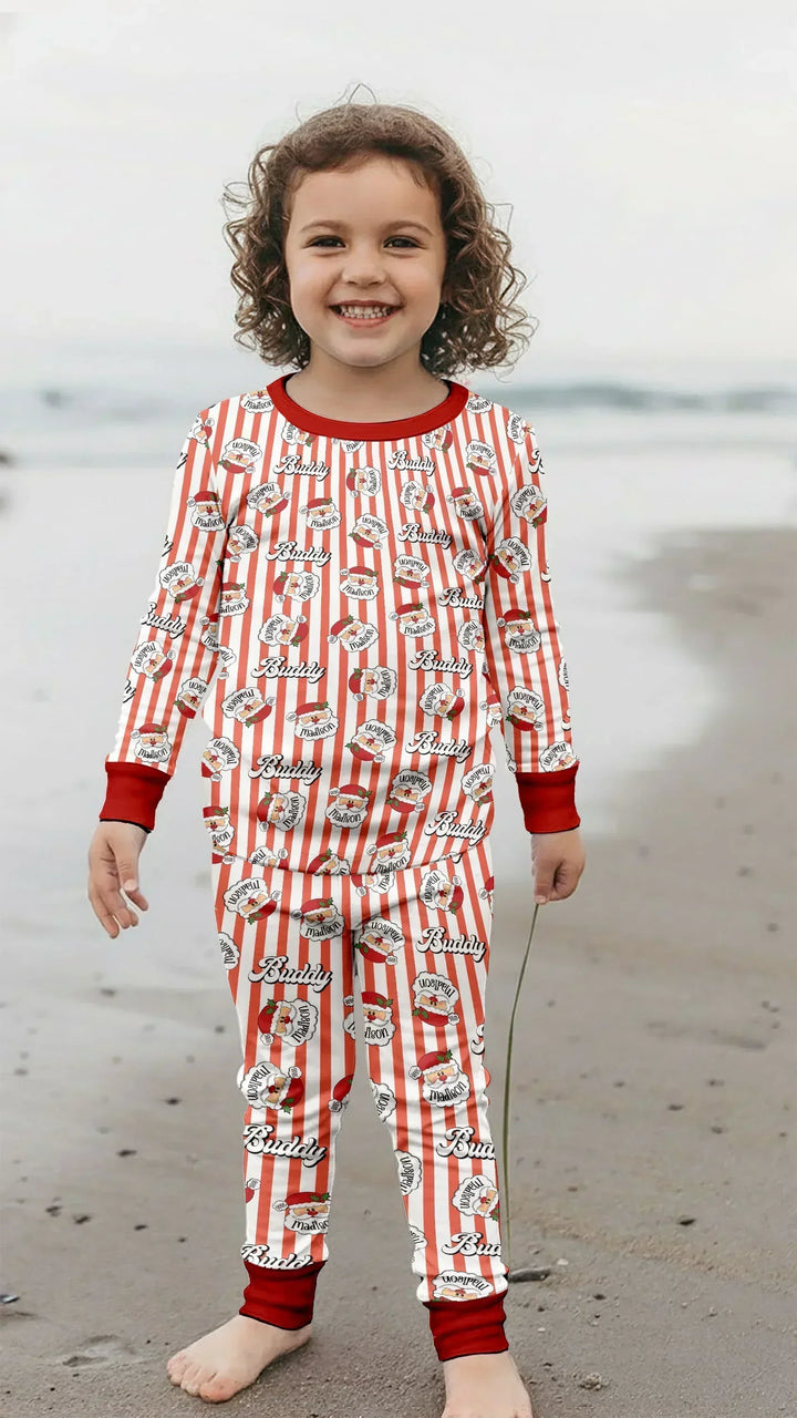 Christmas Santa Claus Custom Name Buddy Bamboo Two Piece Long Sleeve Pajama Set