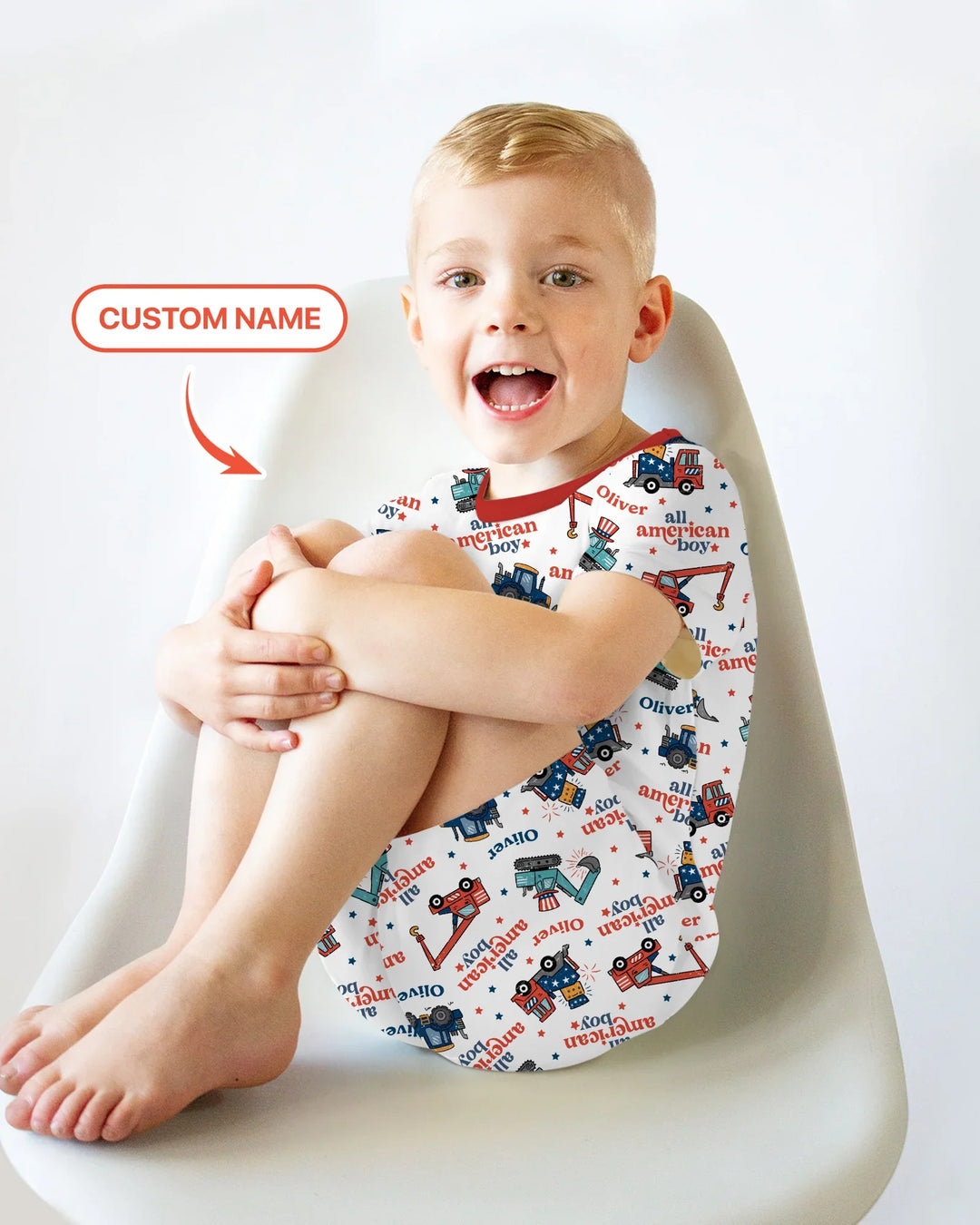 Custom Name All-American Boy Bamboo Two Piece Short Sleeve Shorts Pajama Set