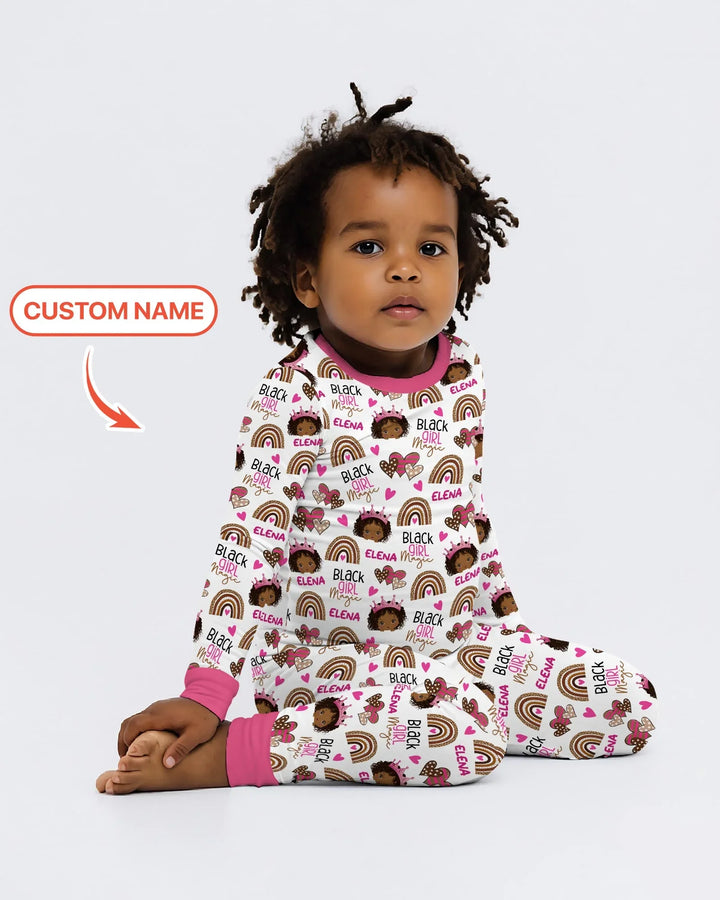 Black Girl Magic Custom Name Bamboo Two Piece Long Sleeve Pajama Set
