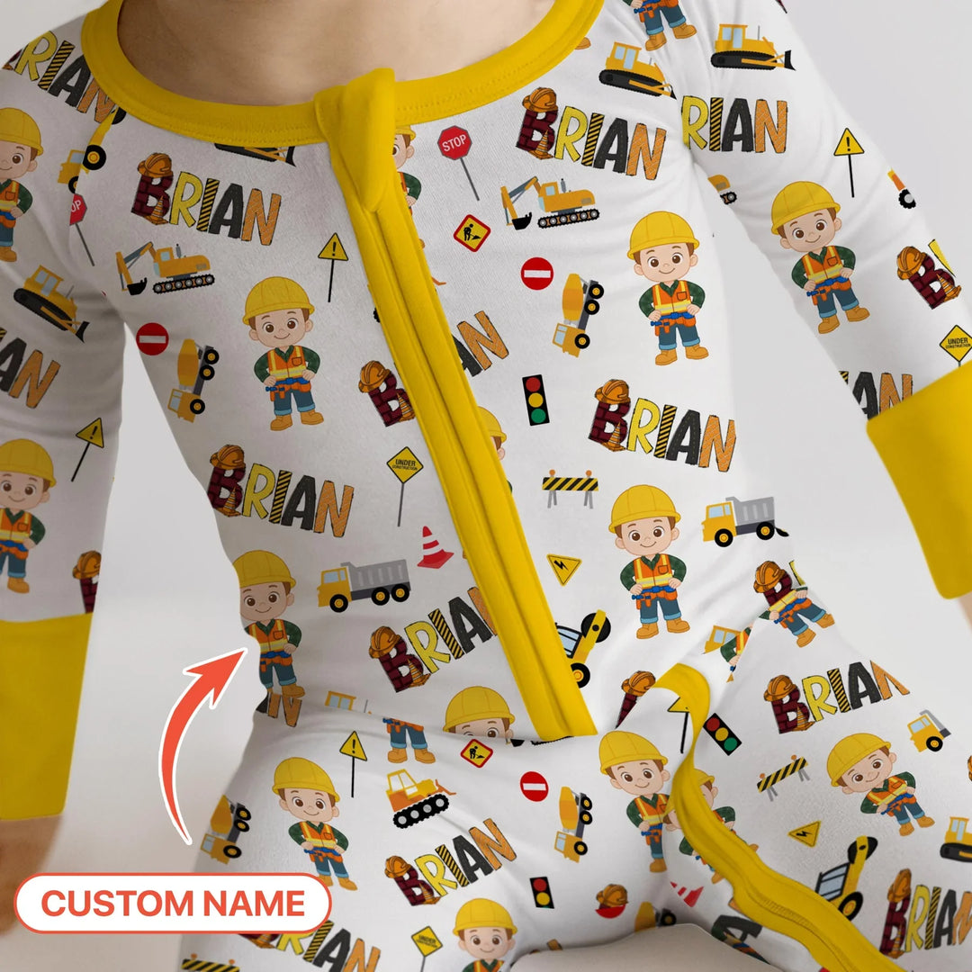 Custom Name Doodle Little Builder Bamboo Convertible Zippy