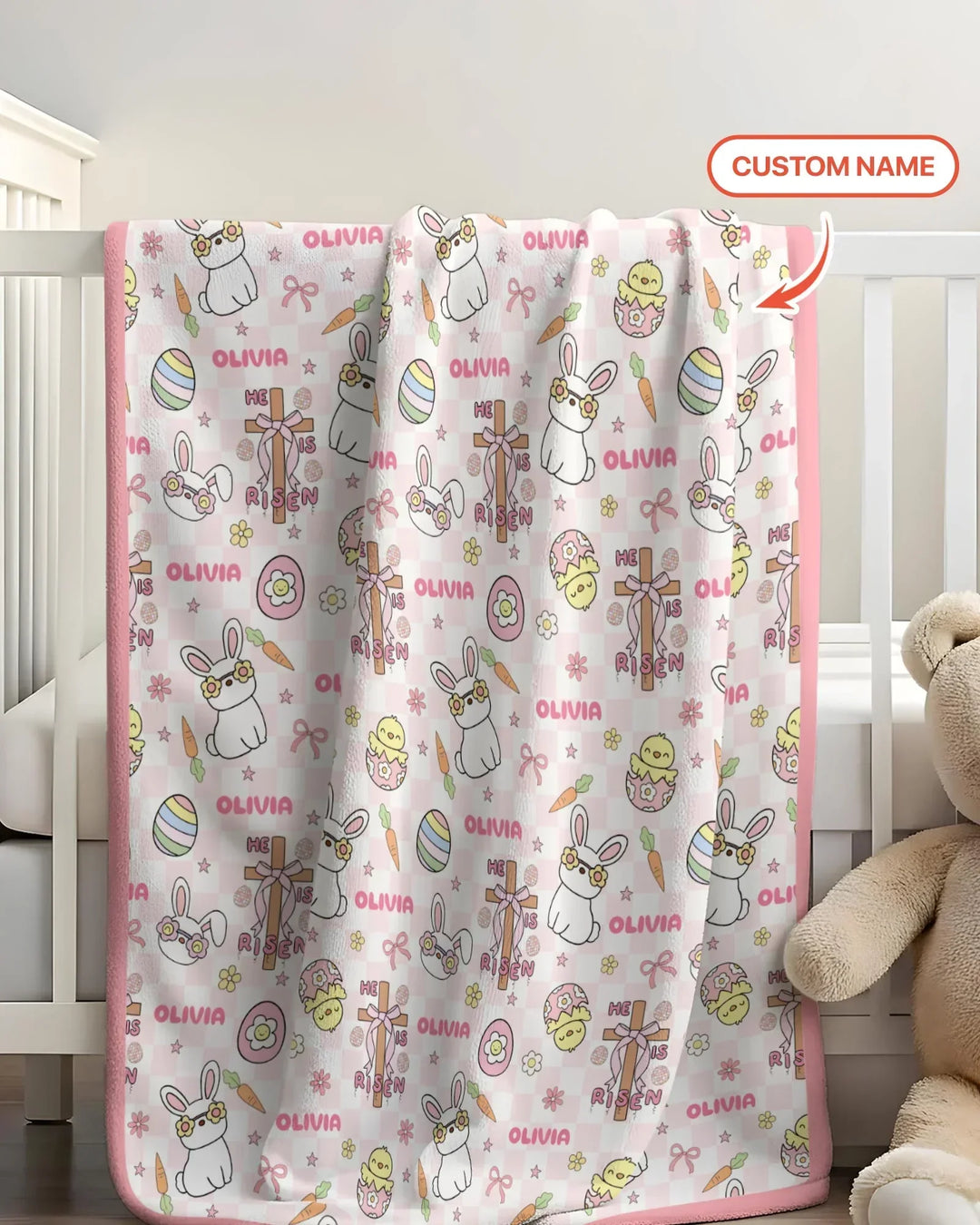Custom Name Retro Easter Bamboo Blanket