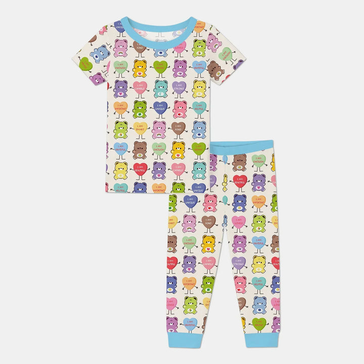 Rainbow Bears Affirmation Bamboo Two Piece Short Sleeve Pajama Set