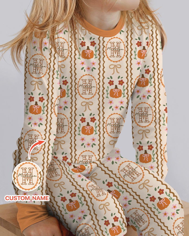 Custom Name Pumpkin Cottage Bamboo Two Piece Long Sleeve Pajama Set