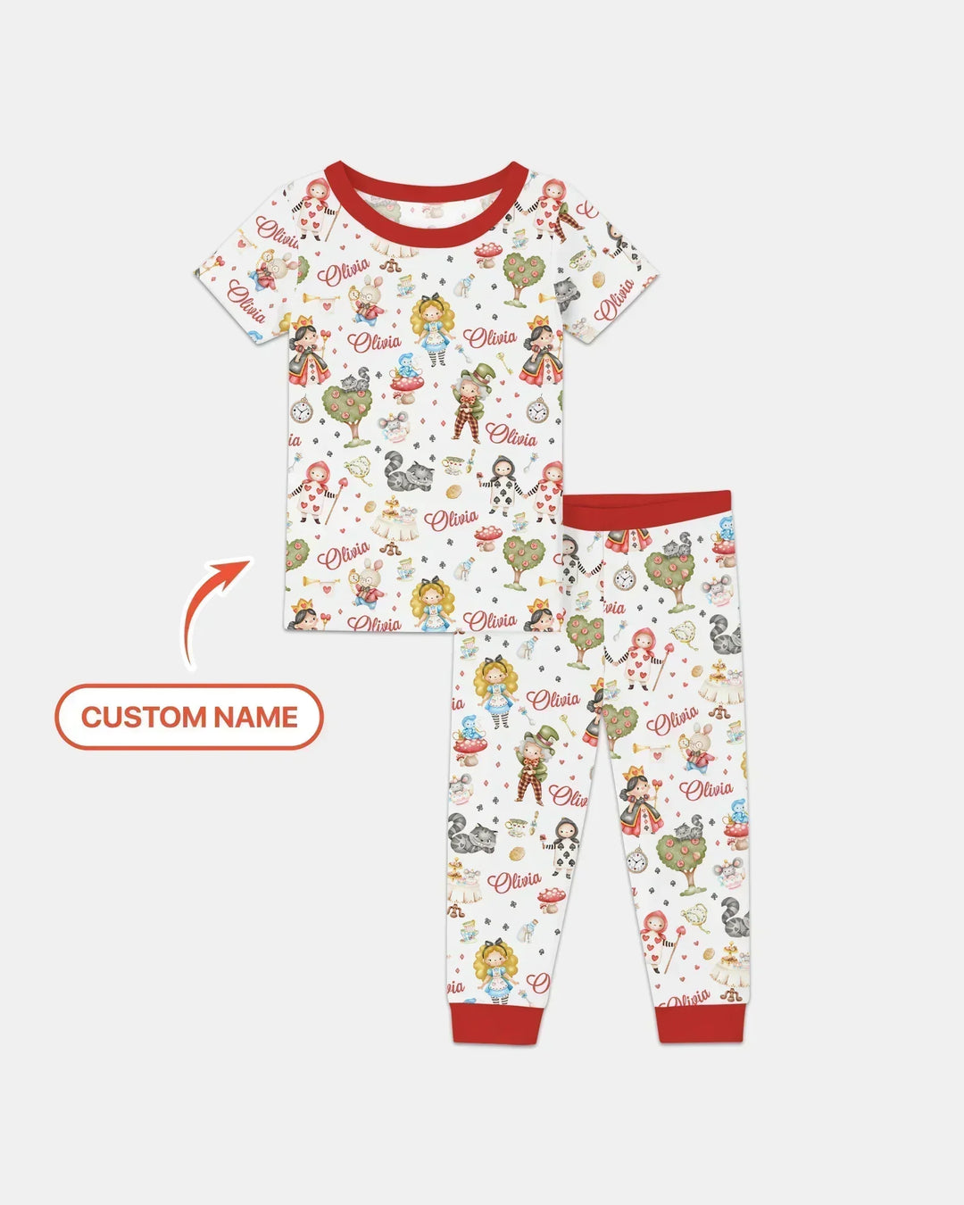 Whimsical Wonderland Tea Party Custom Name Bamboo Two Piece Short Sleeve Pajama Set