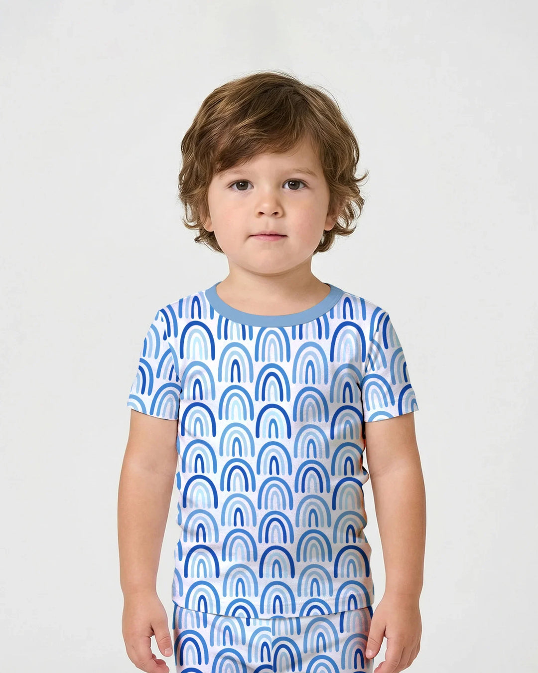 Sky Blue Rainbows Bamboo Two Piece Short Sleeve Shorts Pajama Set