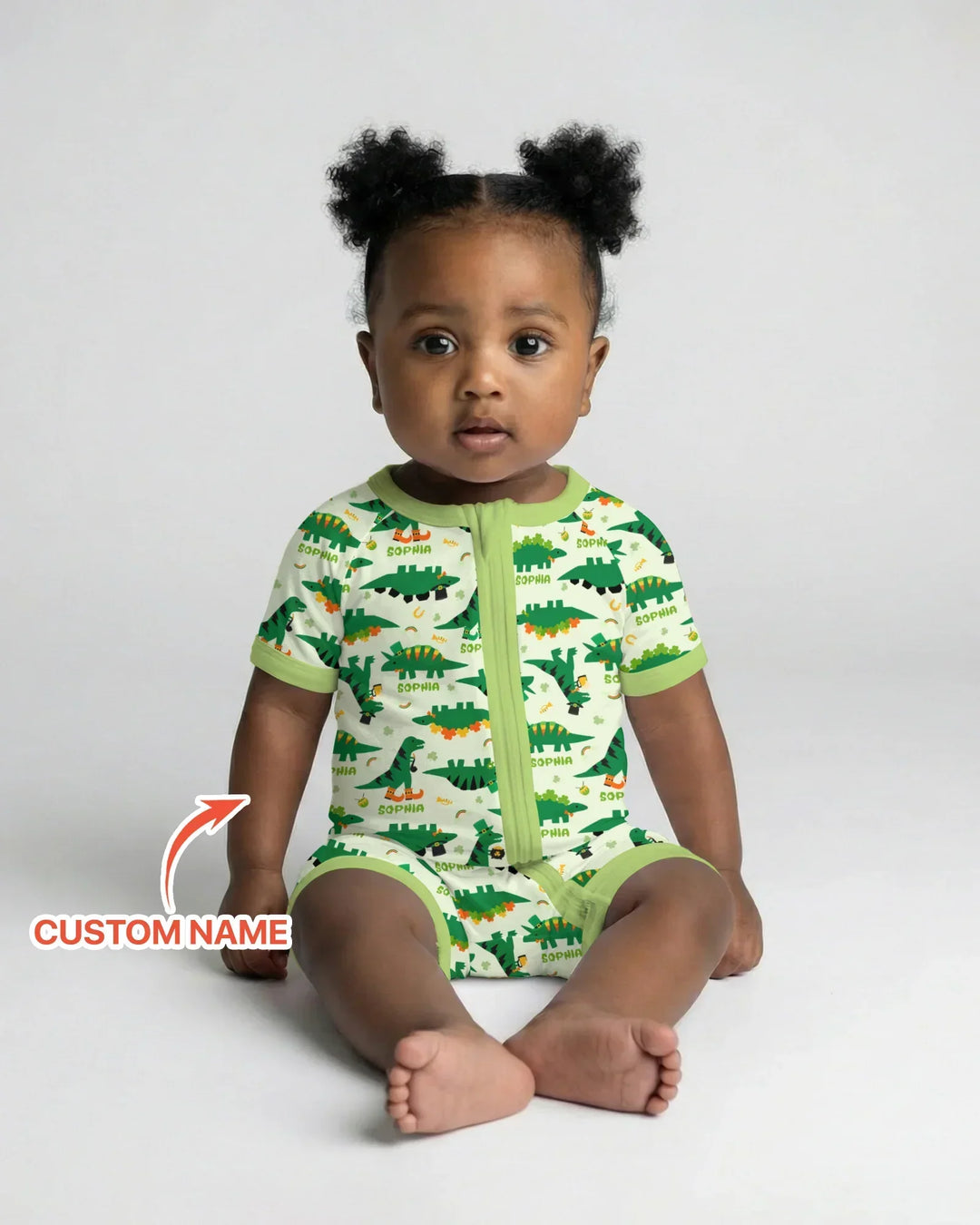 St. Patrick's Day Dinosaurs Custom Bamboo Shorty Zippy