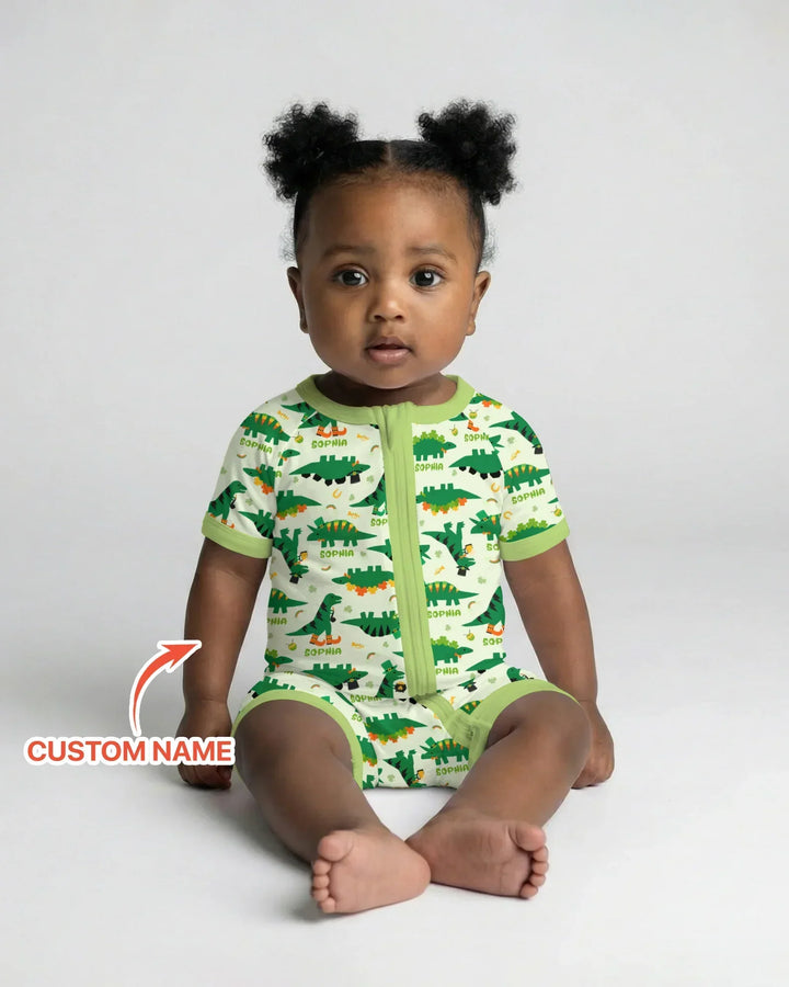 St. Patrick's Day Dinosaurs Custom Bamboo Shorty Zippy