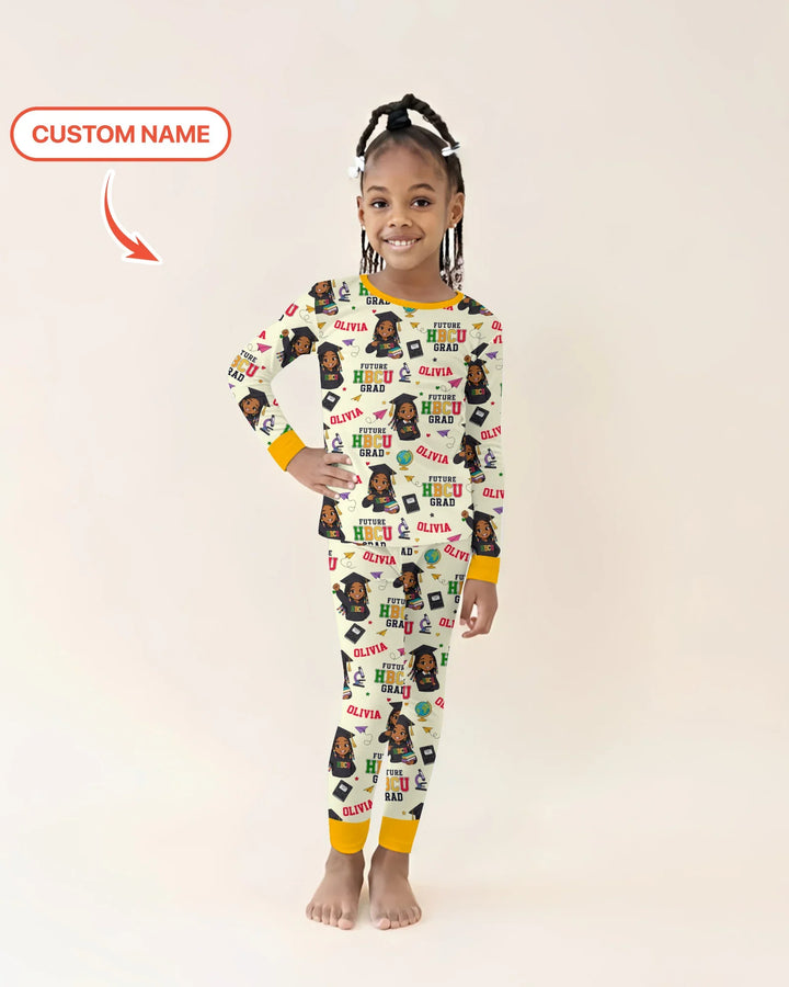 Custom Name Future HBCU Grad Bamboo Two Piece Long Sleeve Pajama Set