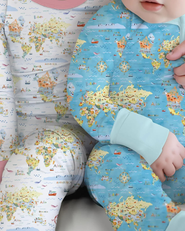 Whimsical World Map Family Matching Bamboo Convertible Zippy