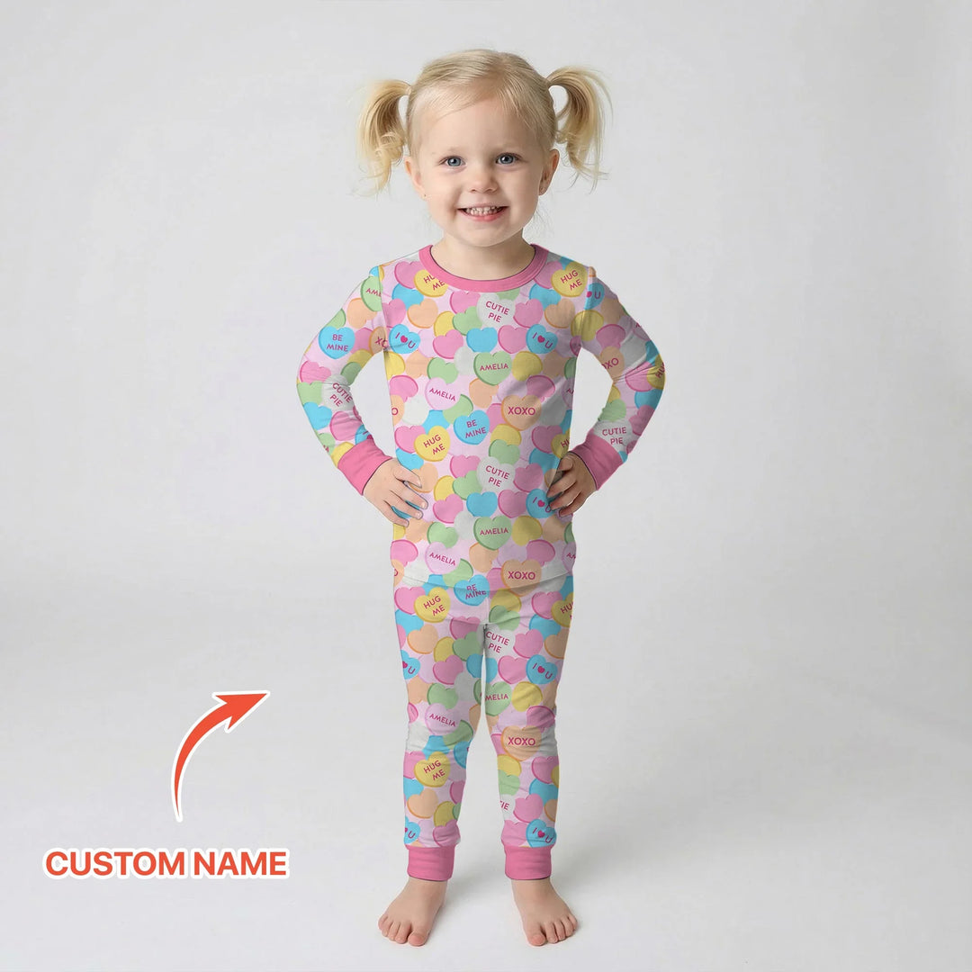 Valentine Candy Crush Family Matching Bamboo Two Piece Long Sleeve Pajama Set