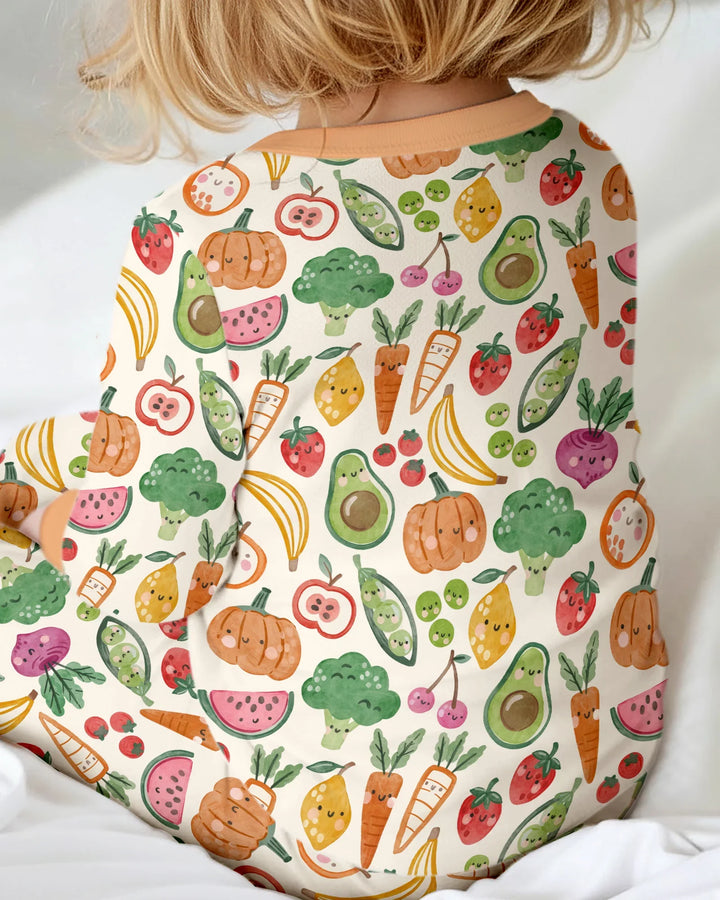 Veggie Friends Family Matching Bamboo Two Piece Long Sleeve Pajama Set