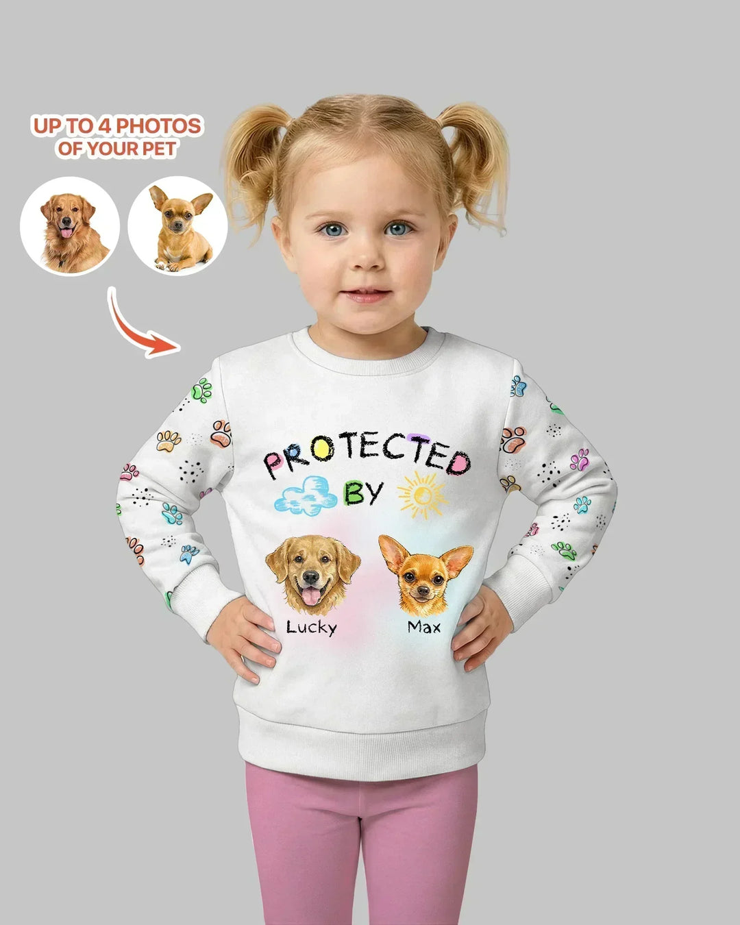Custom Photo Crayon "Protected By" Bamboo Crewneck Sweatshirt