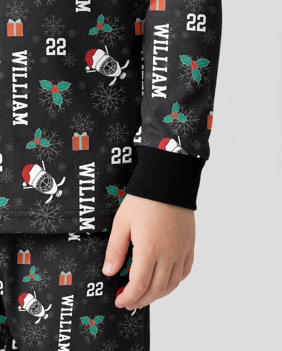 Custom Name Hockey Holiday Bamboo Two Piece Long Sleeve Pajama Set