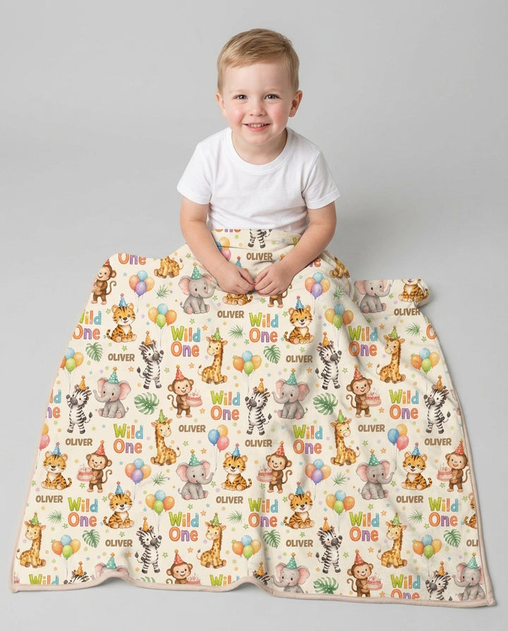Custom Name 1st Birthday Wild One Bamboo Blanket