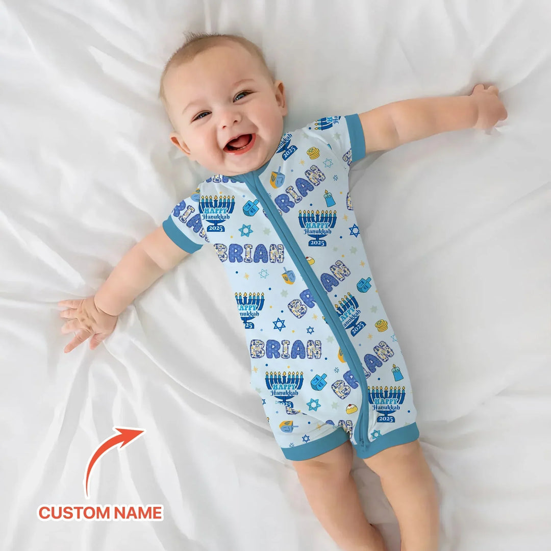 Custom name Happy Hanukkah 2025 Bamboo Shorty Zippy