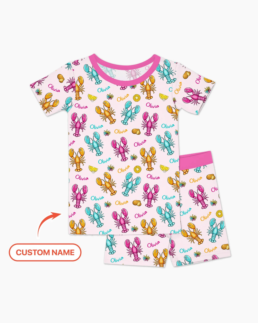 Custom Name Crawfish Crew Bamboo Two Piece Short Sleeve Shorts Pajama Set