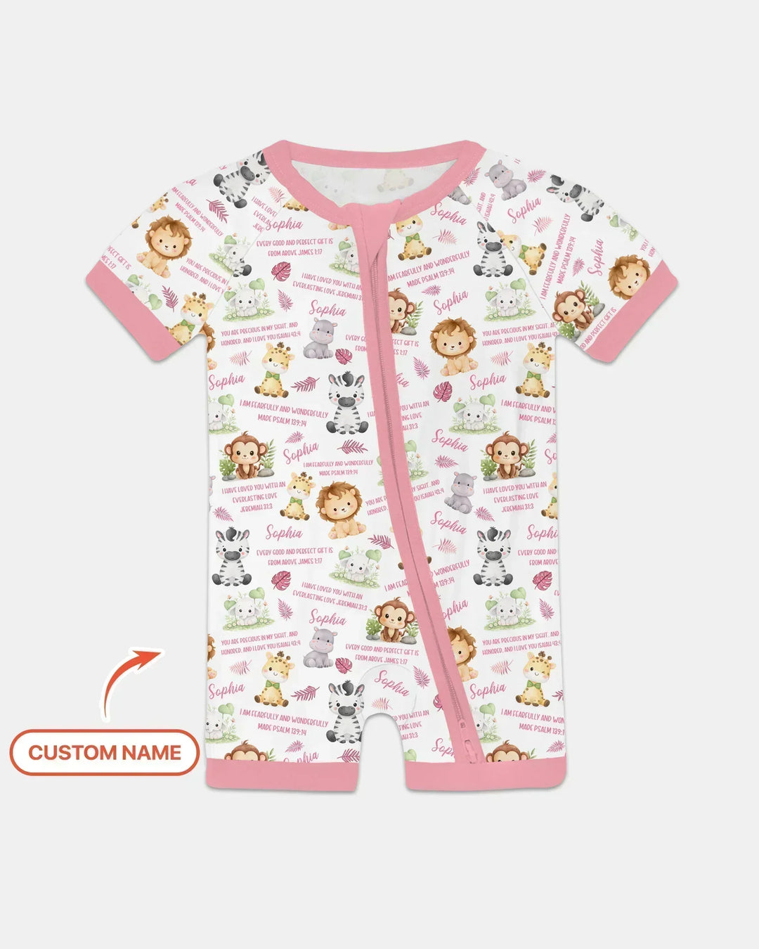 Custom Name Bible Verse Safari Animal Bamboo Shorty Zippy
