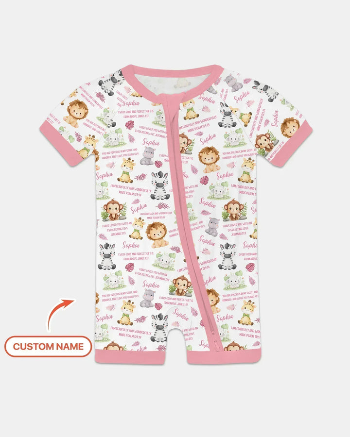 Custom Name Bible Verse Safari Animal Bamboo Shorty Zippy