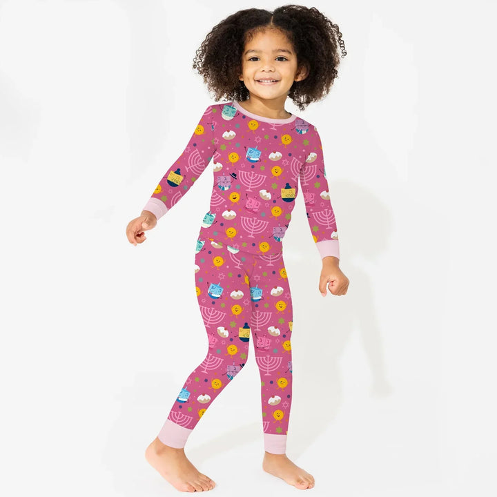 Hanukkah Little Dreidel Family Bamboo Two Piece Long Sleeve Pajama Set