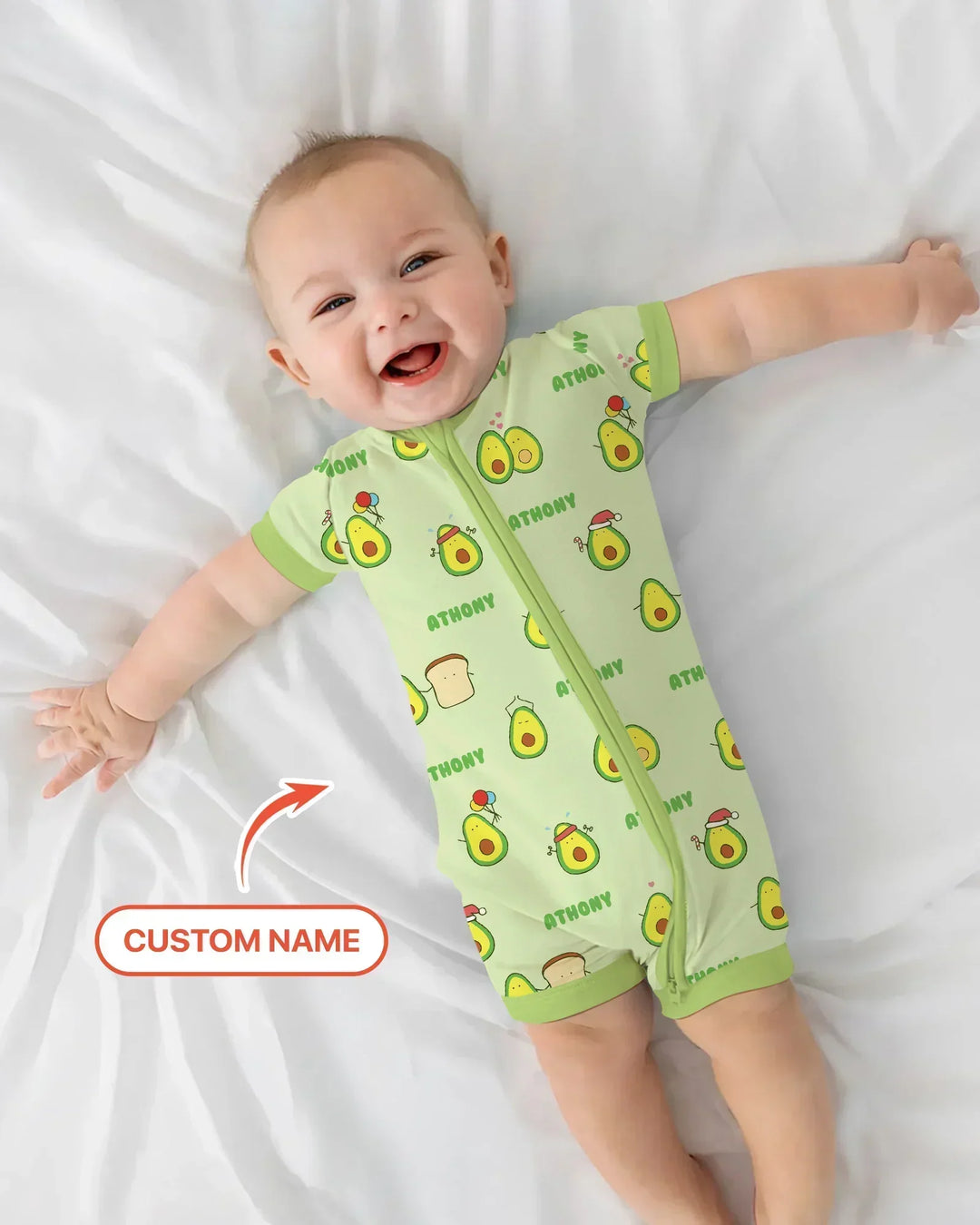 Custom Name Cute Avocado Bamboo Shorty Zippy