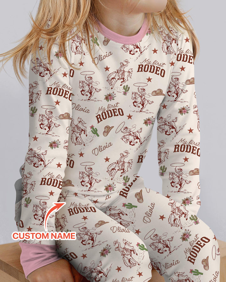 Custom Name First Rodeo Family Matching Bamboo Two Piece Long Sleeve Pajama Set