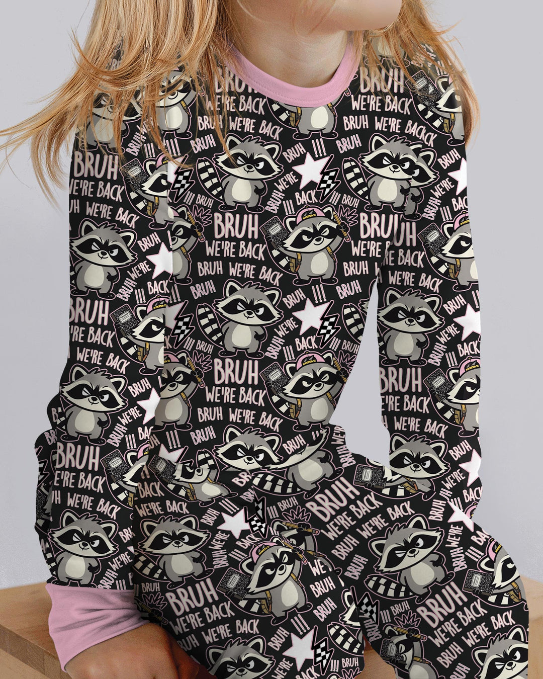 Bruh We're Back Raccoon Bamboo Two Piece Long Sleeve Pajama Set