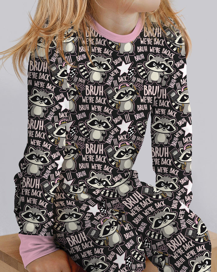 Bruh We're Back Raccoon Bamboo Two Piece Long Sleeve Pajama Set