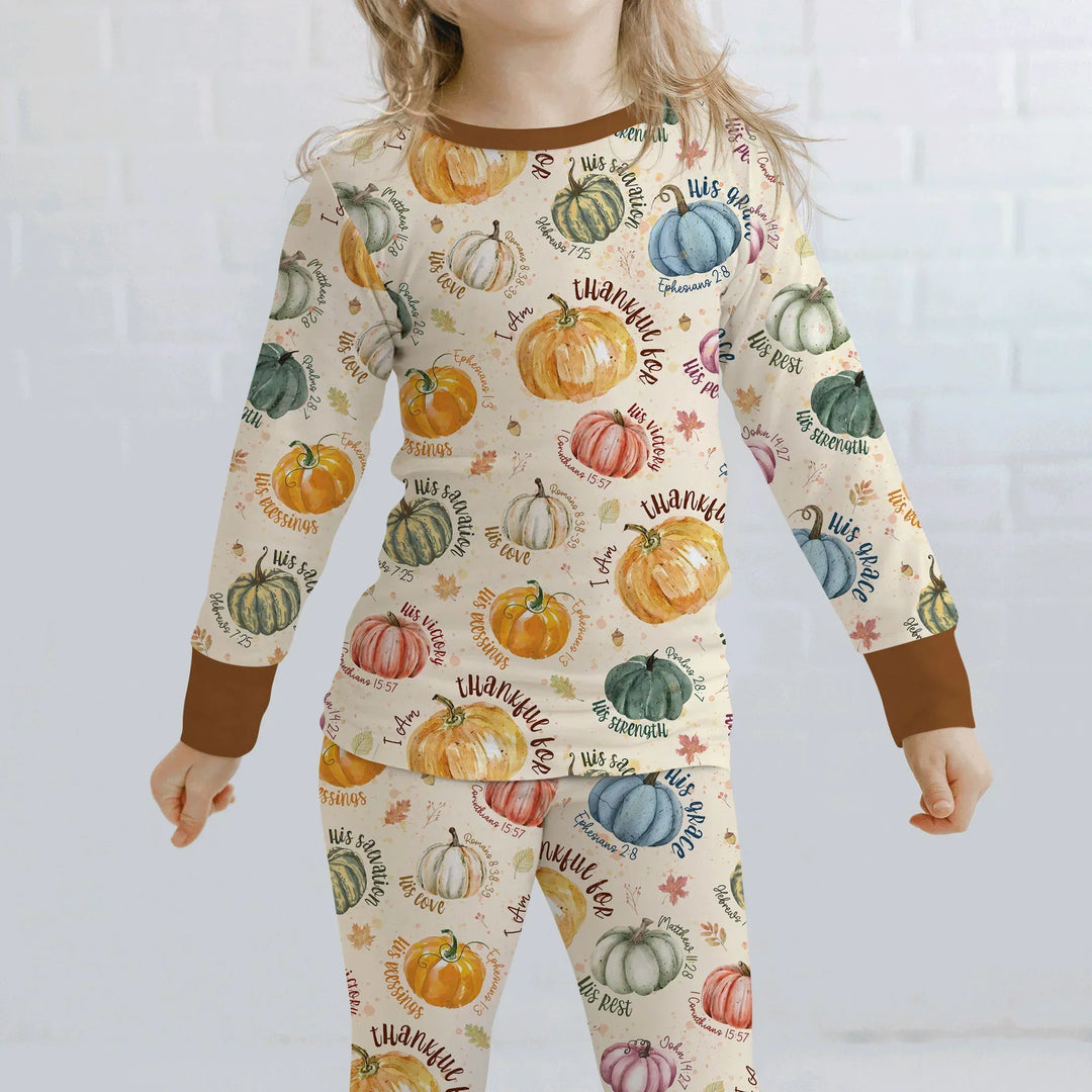 Christian Thanksgiving Two Piece Long Sleeve Pajama Set , Christian Thanksgiving Two Piece Long Sleeve Pajama Set - 12-18M / Chocolate Brown